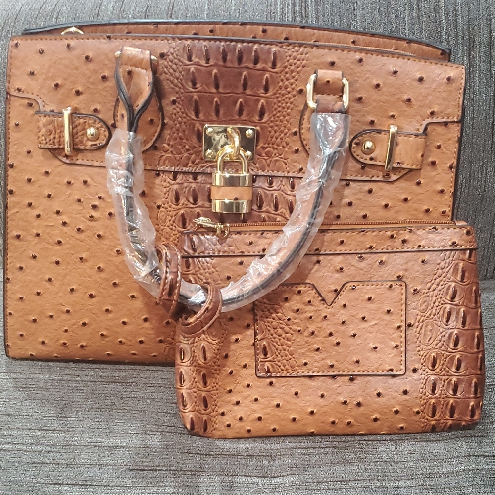 Elegant Cognac Vegan Leather Handbag